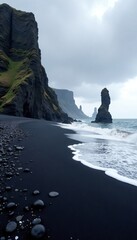 Majestic basalt columns, Reynisfjara beach, South Iceland, geology, rock formations, dramatic