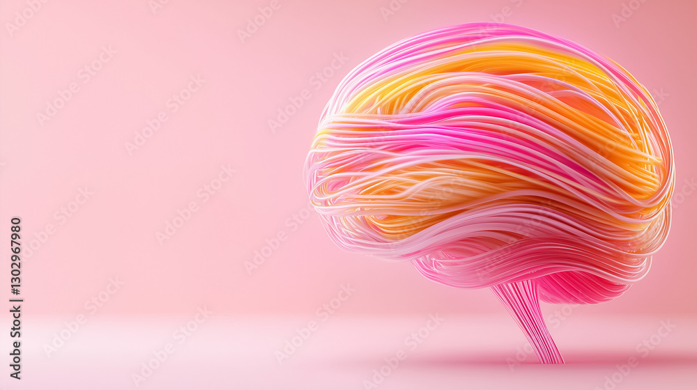 Poster A dynamic display of an abstract brain design intertwines colorful data streams, pulsating with energy against a soft pastel backdrop, embodying the essence of artificial intelligence