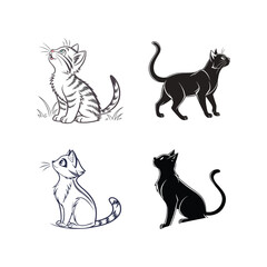 Elegant Cat Illustrations Set for Logo and Design Projects