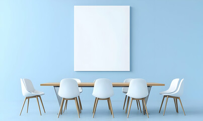 Modern Conference Room with Empty Table and White Chairs