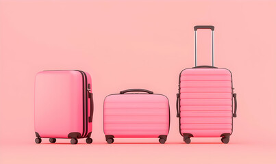 Three Stylish Pink Luggage Pieces on Soft Pink Background