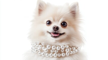 Obraz premium happy pomeranian dog portrait, isolated on white background, adorable pomeranian with perked ears and a playful expression, sharp cutout with soft light reflections and minimal shadows