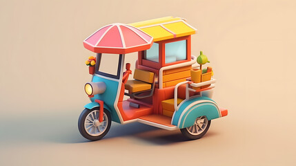 Rickshaw Cartoon 3D Colorful