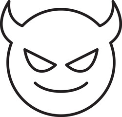 Devil face icon with horns and mischievous smile line icon