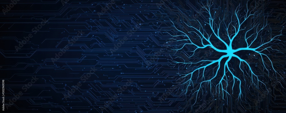 Poster A digital depiction of a neural network, illustrating interconnected nodes and synapses against a dark background.