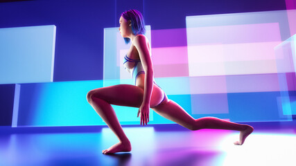 a sporty modern woman doing gymnastics. 3d rendering