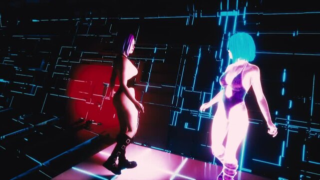 Virtual Reflections: A Cyberpunk Face-Off.. 3d rendering
