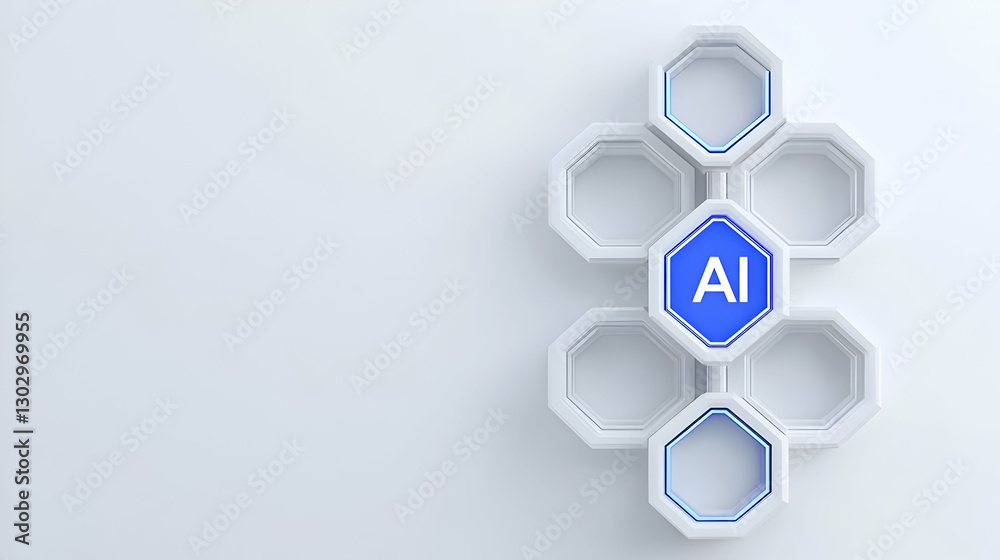 Poster abstract hexagonal design with ai text on a minimalist background