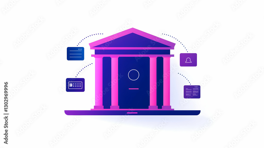 Poster digital banking concept with secure transactions and user interface elements