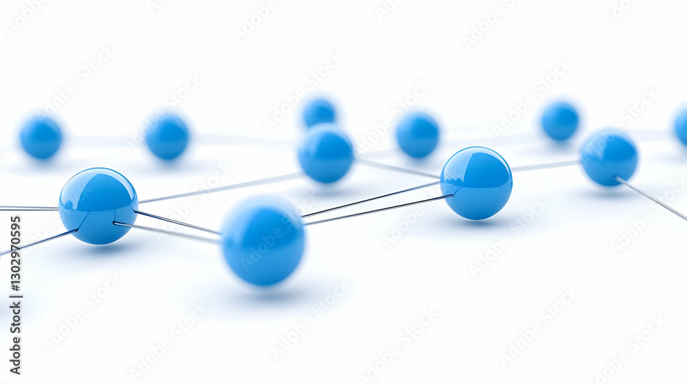 Poster blue spheres linked by thin lines creating abstract network design