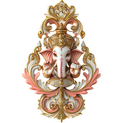 Fototapeta premium Divine Ganesha: A regal and ornate depiction of Ganesha, the Hindu deity of wisdom and good fortune, showcased in a richly detailed sculptural design with elegant scrollwork. 