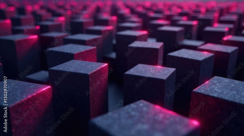 Aufkleber abstract dark cubes illuminated by pink glowing lines, creating a futuristic and technological aesth