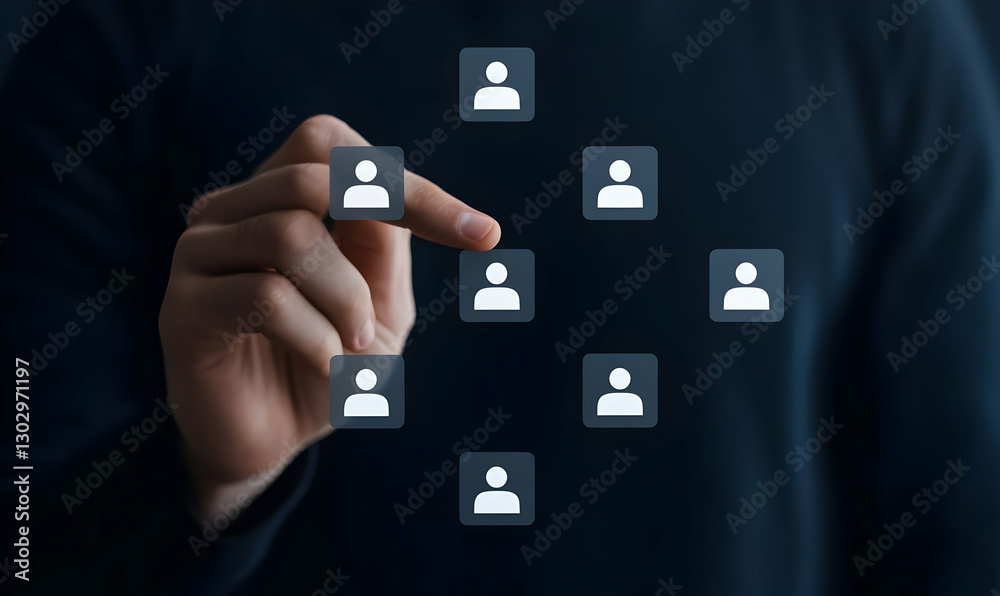 Poster digital interaction with user icons in a connection concept