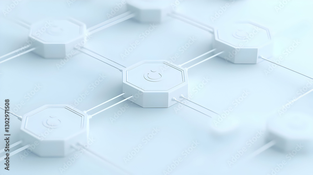 Poster abstract white hexagonal patterns connected on light background