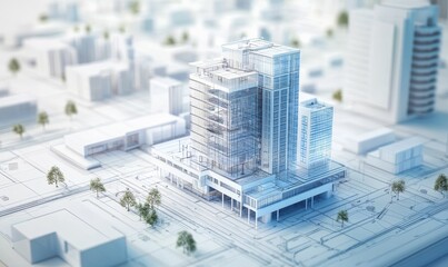 Architectural city design with modern building blueprint.