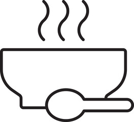 Steaming bowl with spoon illustration line icon