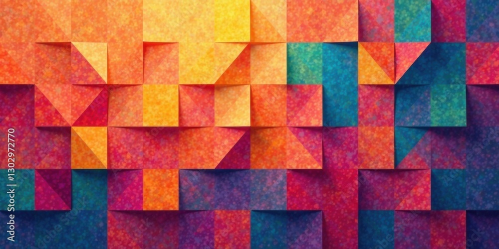 Poster Abstract Colorful Folded Square Pattern Background Texture Design with Vibrant Hues and Textured Surface