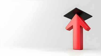 Red Upward Arrow with Black Tip on Bright Minimalist Background