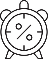 Alarm clock with percentage symbol design line icon