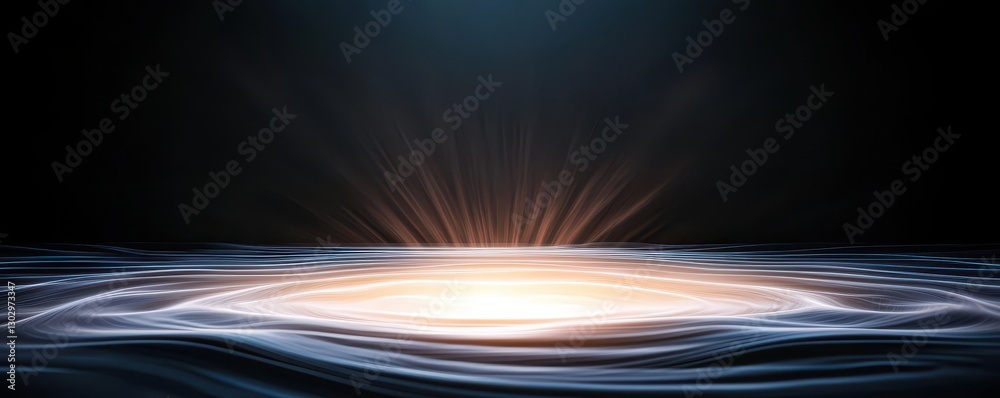 Poster a serene scene depicting radiant light emerging from water, creating a tranquil atmosphere with gent