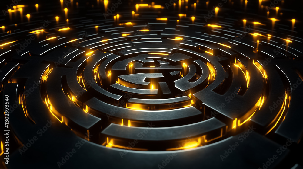 Poster an intricate fractal labyrinth unfolds in a mesmerizing glow, where sharp edges and deep shadows int