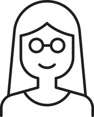 Simple line drawing of a woman with glasses line icon