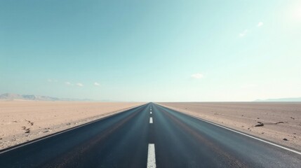 Endless Asphalt Pathway Across a Vast, Desolate Landscape Under a Pale Sky
