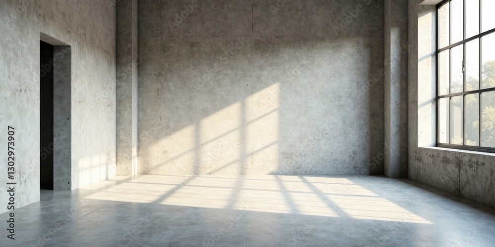 Leinwandbilder Sunlit Empty Industrial Room with Concrete Walls and a Large Window, Ideal for Versatile Design and Architectural Applications