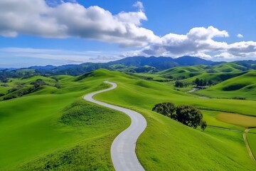 A breathtaking aerial view of rolling hills covered in rich, green vegetation