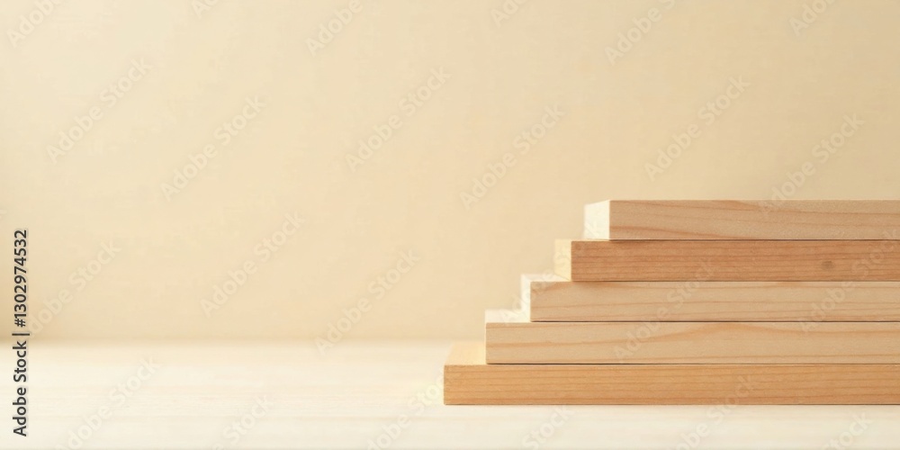 Poster minimalist arrangement of light wood planks on a pale surface against a muted backdrop, creating a s