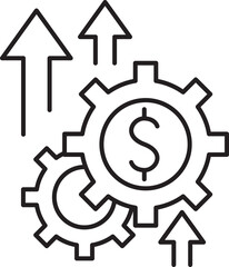 Business growth with gears and dollar symbol line icon
