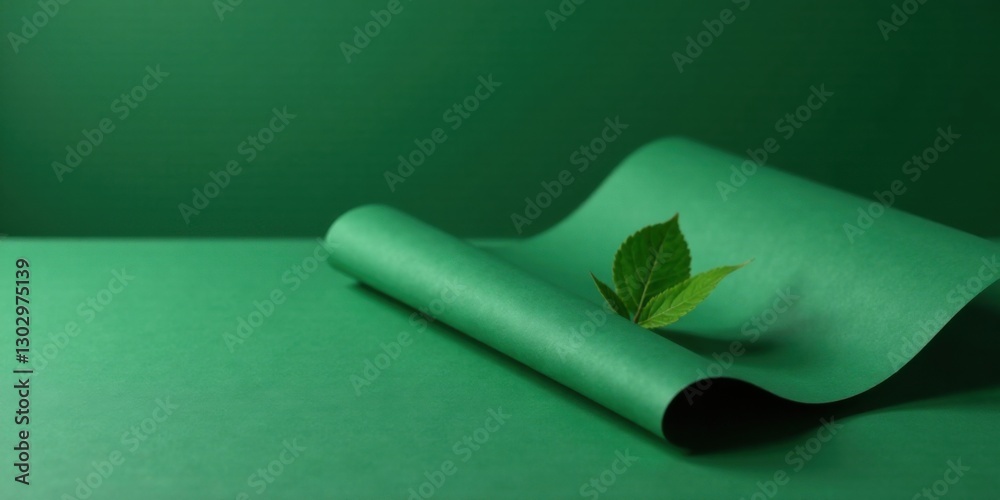 Aufkleber a verdant leaf rests gently on a softly curved sheet of emerald paper, creating a minimalist nature 