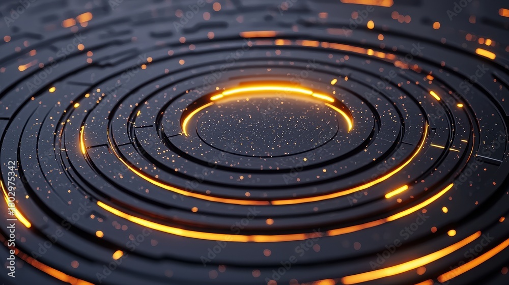 Poster A mesmerizing pattern of concentric circles with glowing orange accents, creating a dynamic and modern abstract design.