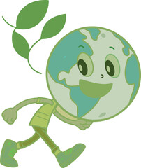 Environmental Cartoon Illustration of Earth with Nature Elements.