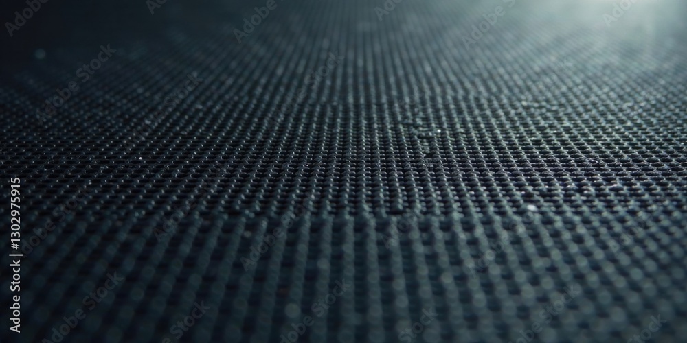 Poster close-up view of a dark textured surface with a repeating pattern of small holes, exhibiting a subtl