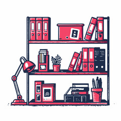 Hand drawn home office image. Vintage style image on white background. Vector illustration.