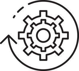Gear with a circular arrow design line icon