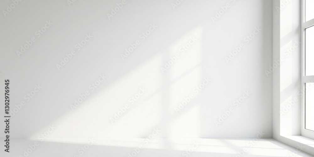 Aufkleber bright sunlight illuminates a minimalist room corner with a white wall and a window casting soft sha