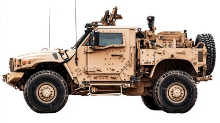 Military Truck with High Clearance on White Background