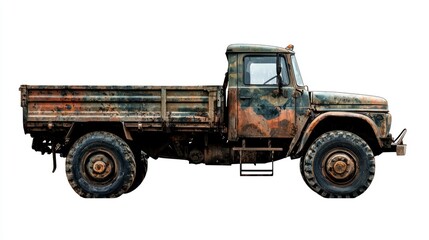 Obraz premium Military Truck with High Clearance on White Background