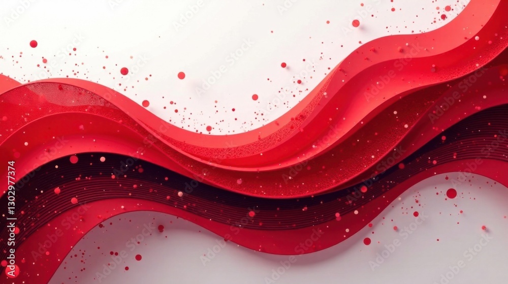 Poster abstract red layered waves with scattered particles a dynamic design element for modern presentation