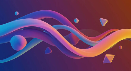 Abstract Colorful 3D Render of Flowing Waves and Geometric Shapes Gradient Background