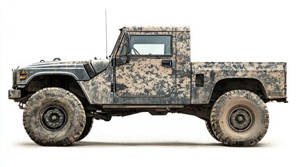 Fototapeta premium Military Truck with High Clearance on White Background
