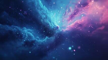 Naklejka premium Cosmic Nebula: A Celestial Dance of Blues and Pinks