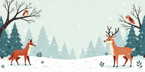 Winter Wonderland  A Festive Scene with Forest Animals Enjoying a Snowy Day