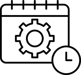 Calendar with gear and clock icon line icon