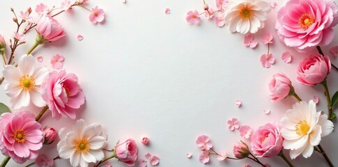 Soft pastel spring flowers overlapping on a delicate floral paper backdrop, flowers, delicate