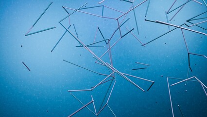 Abstract geometric lines scattered on a blue background