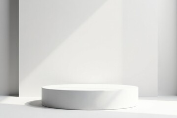 Elevated Circular Platform in a Sunlit Room, Ideal for Product Display and Minimalist Composition