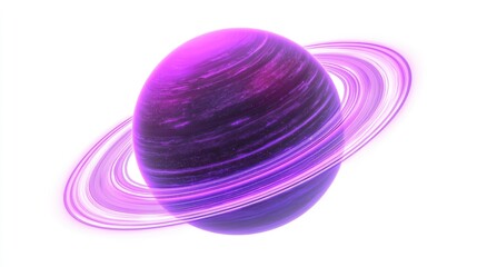 Purple Ring Planet with Glowing Rings on White Background